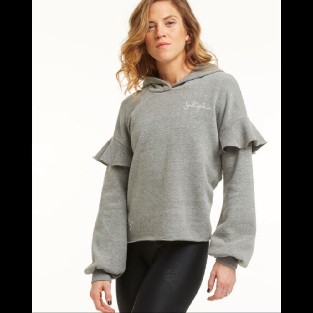 NWT Soul Cycle x Nation Ltd Gray Ruffle Embroidered Long Sleeve Hoodie Small